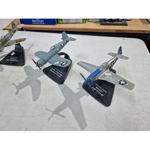 122 - A collection of 5x Atlas editions diecast model planes on plinths from the WWII period, 1 plane need... 