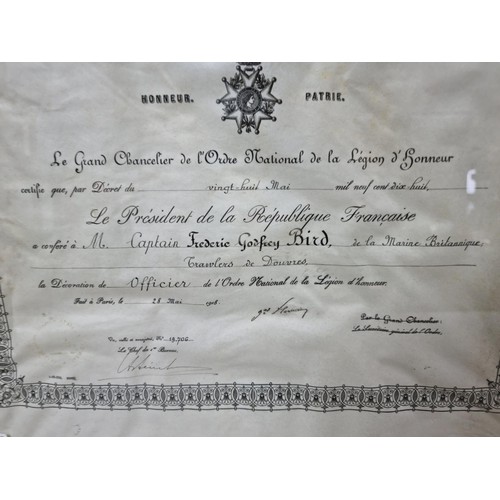 26 - An antique framed and glazed certificate for the National Order of the Legion of Honour, the highest... 