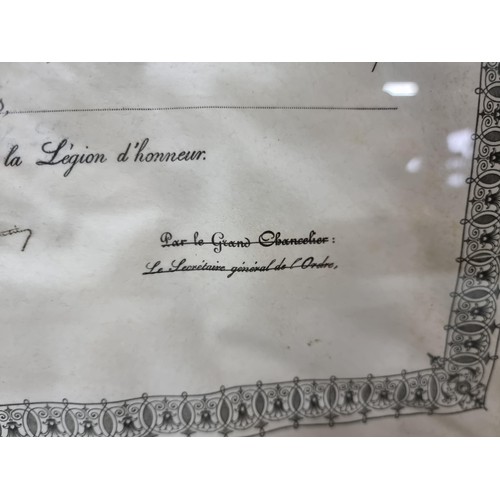 26 - An antique framed and glazed certificate for the National Order of the Legion of Honour, the highest... 