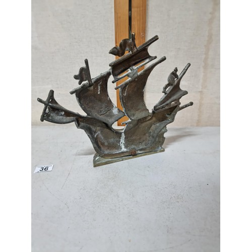 36 - 2 good quality solid brass items to include a vintage galleon ship figure showing good intricate det... 