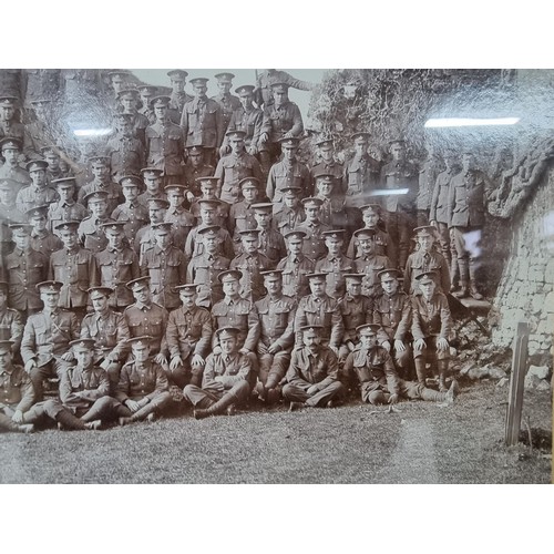 42 - 2x framed and glazed large photographs of British military regiment squads standing outside a castle... 