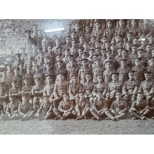 42 - 2x framed and glazed large photographs of British military regiment squads standing outside a castle... 