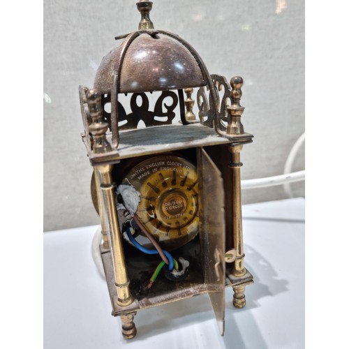 18 - A good quality vintage brass lantern clock by Smiths with a Smiths electrical movement, complete wit... 