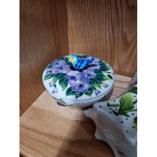 10 - A collection of 3x blue sky pottery ceramic items including a lidded bowl with floral design and a b... 