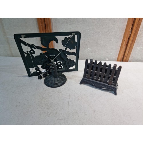 17 - 2 cast iron items including a grape designed recipe stand with adjustable base along with a letter r... 