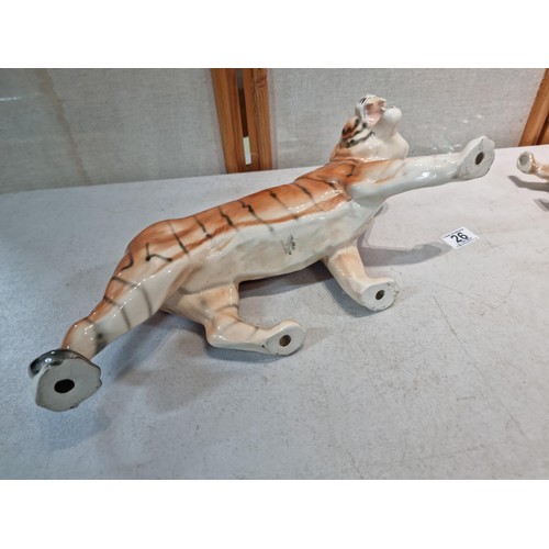 26 - 2 good quality Melbaware figurines including a lion and a tiger, both are stamped Melbaware undernea... 