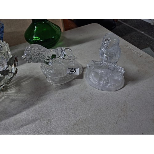 48 - A quantity of collectable glassware including 2 pressed glass fruit bowls, 1 in a stainless steel ba... 