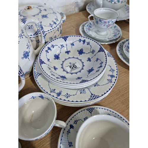 56 - A large collection of Masons Denmark, Furnivals Denmark and Johnson bros blue Denmark decorated pott... 