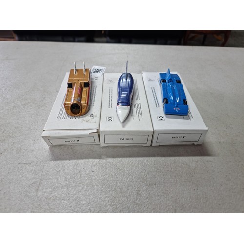 98 - 3x collectable as new diecast world speed record cars by Lledo, all with original boxes.