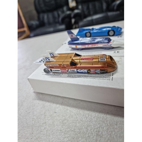 98 - 3x collectable as new diecast world speed record cars by Lledo, all with original boxes.