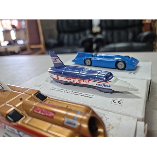 98 - 3x collectable as new diecast world speed record cars by Lledo, all with original boxes.