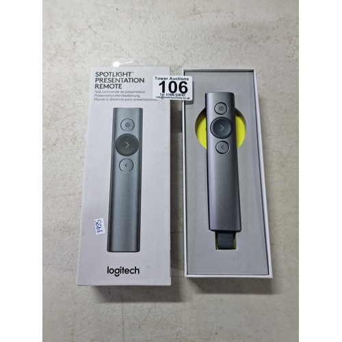 106 - A boxed spotlight presentation remote by Logitech, this wireless pointer is designed for effortlessl... 