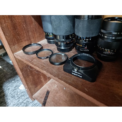 110 - A quantity of 5x camera various lenses by various makers to include Kiron, Sunagor, etc. Please stud... 