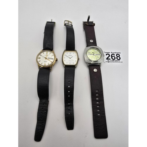 268 - A quantity of 3 gents wrist watches to include an automatic 17 jewel watch by Excalibur, a diesel wr... 