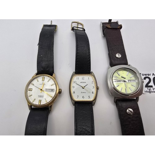 268 - A quantity of 3 gents wrist watches to include an automatic 17 jewel watch by Excalibur, a diesel wr... 