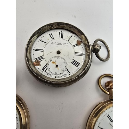 269 - 3x pocket watches for spare or repair to include 2 heavy gold plated watches marked inside the guara... 