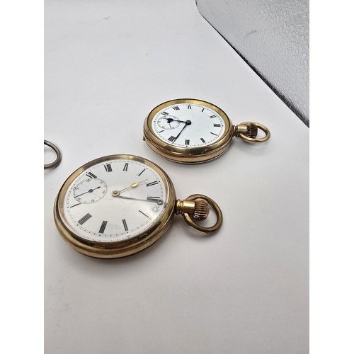 269 - 3x pocket watches for spare or repair to include 2 heavy gold plated watches marked inside the guara... 