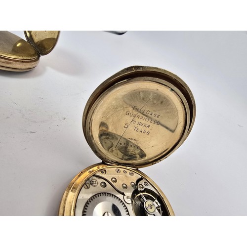 269 - 3x pocket watches for spare or repair to include 2 heavy gold plated watches marked inside the guara... 