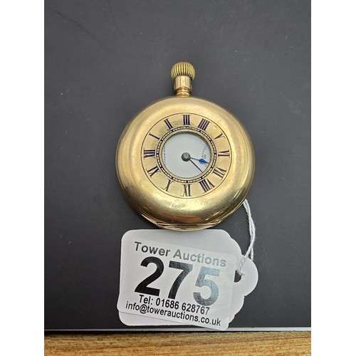 275 - A good quality heavy gold plated half hunter pocket watch by A.W Waltham, the case is marked inside ... 