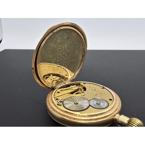 275 - A good quality heavy gold plated half hunter pocket watch by A.W Waltham, the case is marked inside ... 