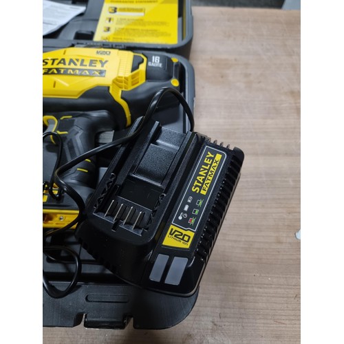 378 - A cased Stanley FatMax 18V, 16 gauge finishing nail gun, in as new condition and complete with 2 bat... 