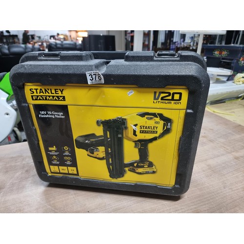 378 - A cased Stanley FatMax 18V, 16 gauge finishing nail gun, in as new condition and complete with 2 bat... 