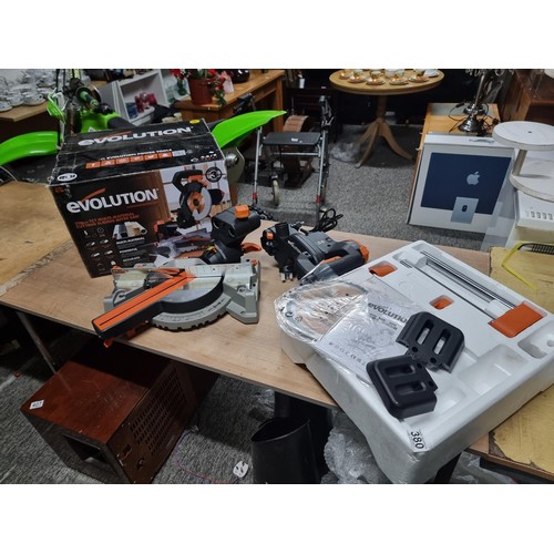 380 - An as new Evolution R210SMS circular saw, as new in box complete with instructions