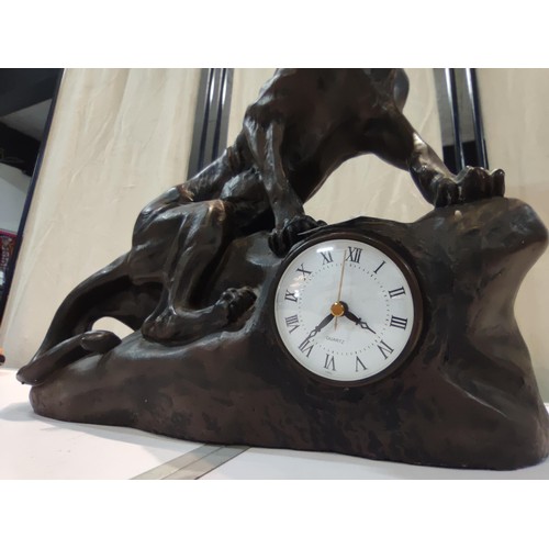 311 - A very large and impressive fibreglass figural clock in the form of a jaguar sitting on a rock featu... 