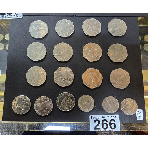 266 - A collection of 12x rare collectable 50 pence coins along with 3x collectable 20 pence coins and 2 c... 