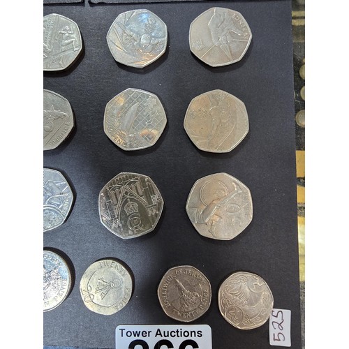 266 - A collection of 12x rare collectable 50 pence coins along with 3x collectable 20 pence coins and 2 c... 