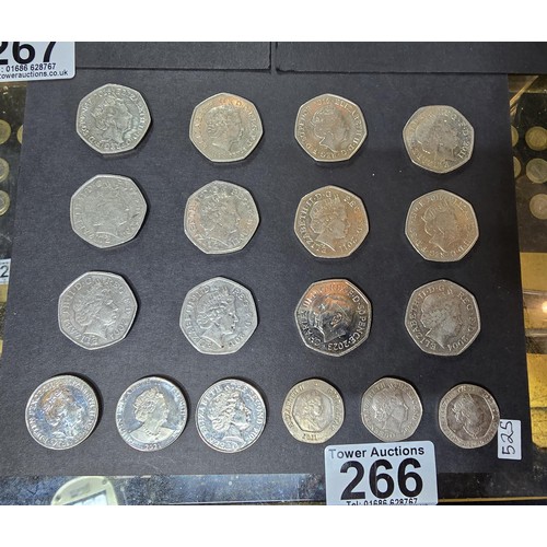 266 - A collection of 12x rare collectable 50 pence coins along with 3x collectable 20 pence coins and 2 c... 