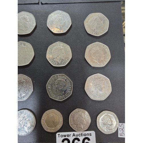 266 - A collection of 12x rare collectable 50 pence coins along with 3x collectable 20 pence coins and 2 c... 