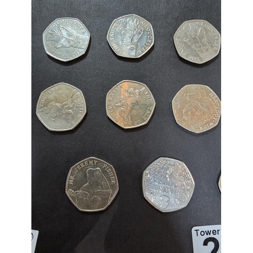 267 - A large collection of 19x collectable 50 pence coins, all are related to the Beatrix Potter series w... 