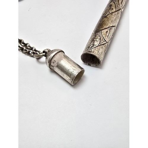 282 - An unusual tested as sterling silver lidded tube most likely for storing pencils and pencil lead, th... 