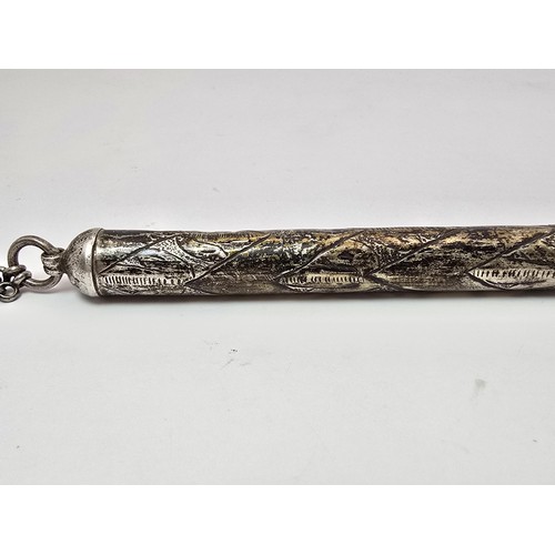 282 - An unusual tested as sterling silver lidded tube most likely for storing pencils and pencil lead, th... 