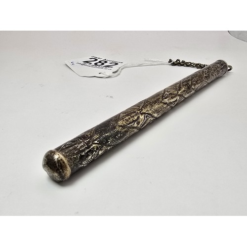 282 - An unusual tested as sterling silver lidded tube most likely for storing pencils and pencil lead, th... 