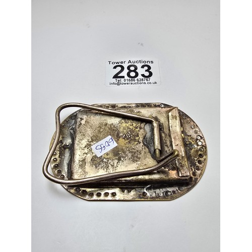 283 - An antique hand made classic Art Nouveau hand beaten brass miniature mirror. having a beaded and Fle... 