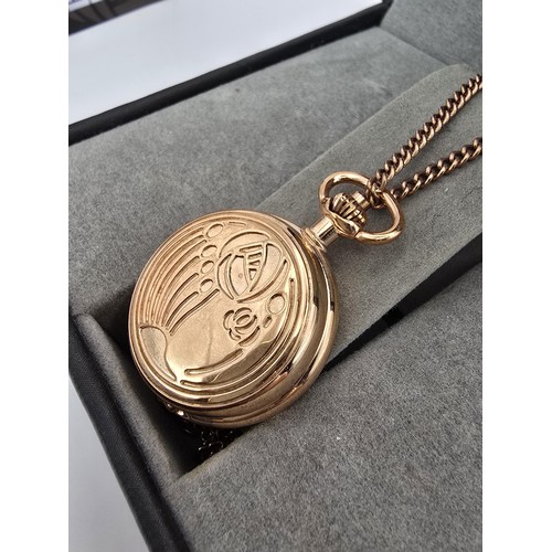 237 - An as new Rennie Mackintosh rose gold ladies fob watch and chain featuring a classic Rennie Mackinto... 