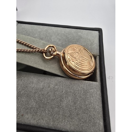 237 - An as new Rennie Mackintosh rose gold ladies fob watch and chain featuring a classic Rennie Mackinto... 