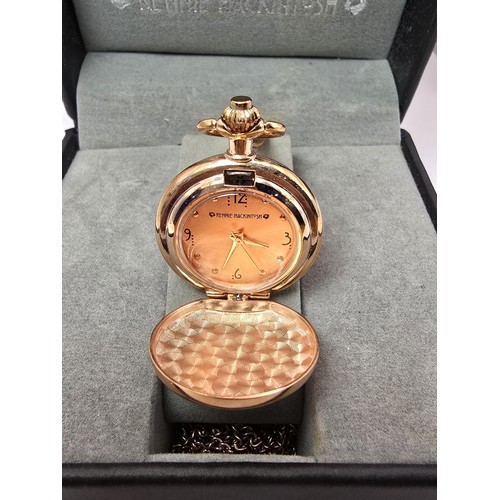 237 - An as new Rennie Mackintosh rose gold ladies fob watch and chain featuring a classic Rennie Mackinto... 