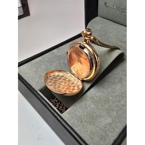 237 - An as new Rennie Mackintosh rose gold ladies fob watch and chain featuring a classic Rennie Mackinto... 