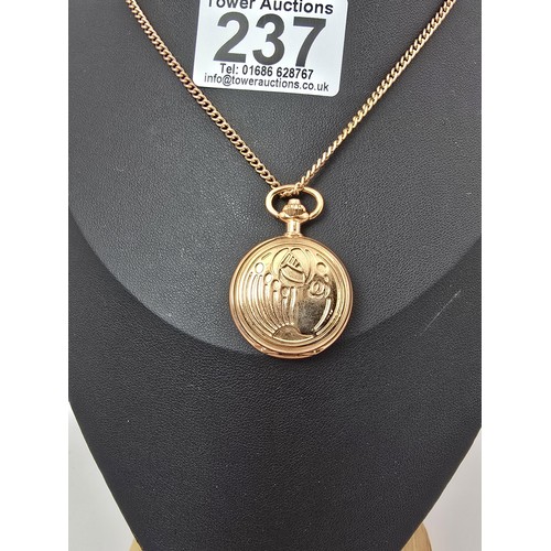 237 - An as new Rennie Mackintosh rose gold ladies fob watch and chain featuring a classic Rennie Mackinto... 