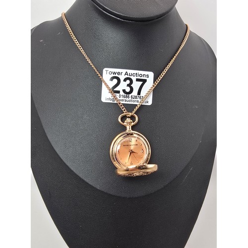 237 - An as new Rennie Mackintosh rose gold ladies fob watch and chain featuring a classic Rennie Mackinto... 