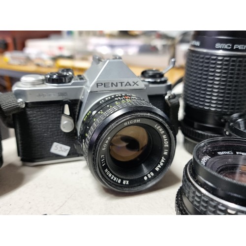 6 - Pentax ME Super with standard lens 50mm, a wide angle lens and a variable tele photo lens 75/205, Vi... 