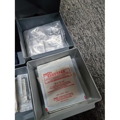 24 - A cased compartmental veterinary first aid box including a vintage Beretun first aid tin containing ... 