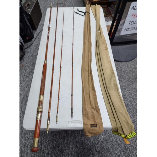 34 - A good quality vintage 4 piece split cane Hardy fishing rod complete with canvas bag and in good ove... 