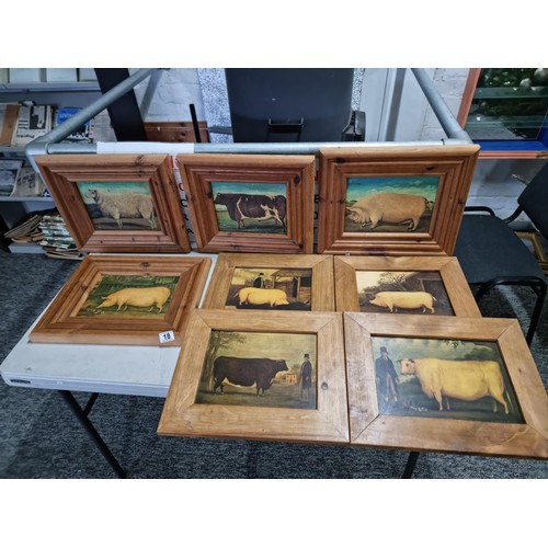 18 - A quantity of 8x wooden framed Victorian style farmyard animal prints including a prized Tamworth, a... 