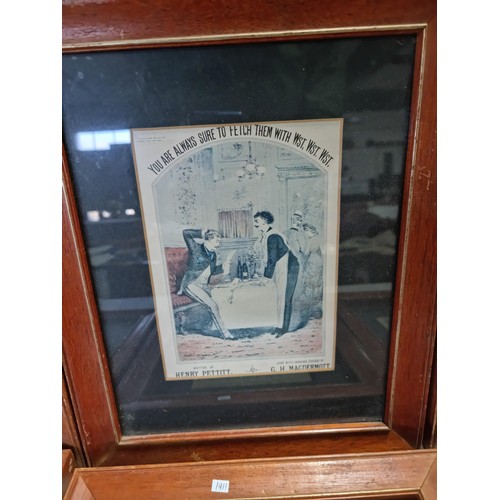 19 - A collection of 8 framed and glazed prints depicting run of the century advertising for music halls,... 