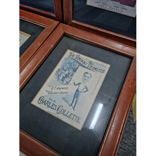 19 - A collection of 8 framed and glazed prints depicting run of the century advertising for music halls,... 