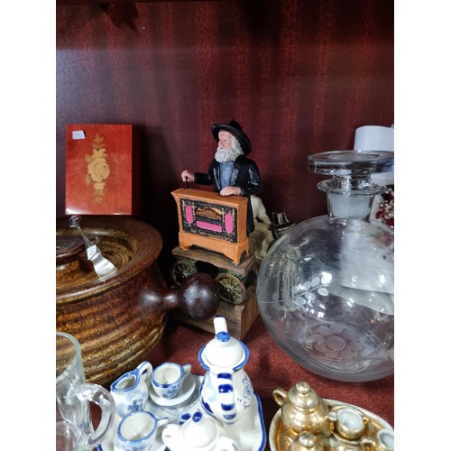 30 - Large collection of collectables inc an etched glass decanter, bedside craft and glass, miniature do... 